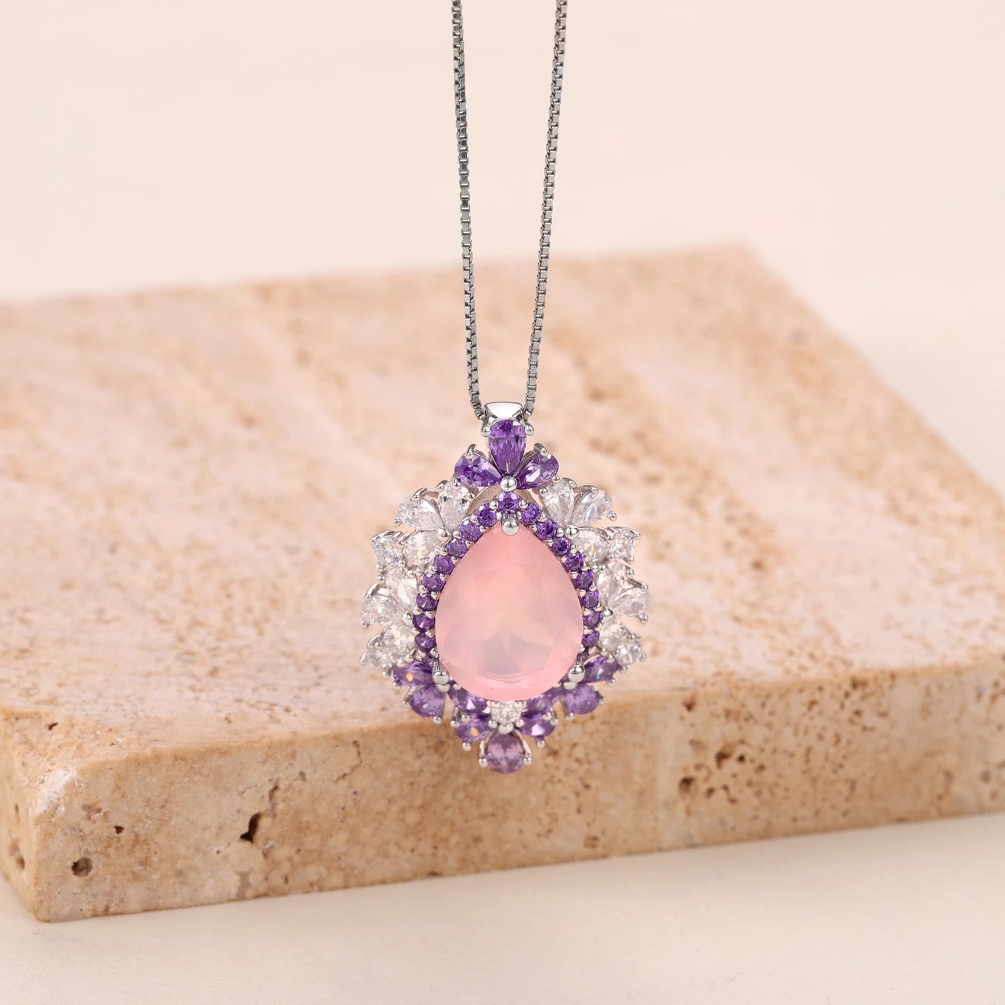 925 Sterling Silver Gemstone Nautral Rose Quartz Luxury Necklace-Pendant Gift for Her - My Store