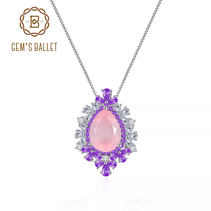 925 Sterling Silver Gemstone Nautral Rose Quartz Luxury Necklace-Pendant Gift for Her - My Store