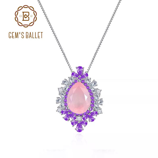 925 Sterling Silver Gemstone Nautral Rose Quartz Luxury Necklace-Pendant Gift for Her - My Store