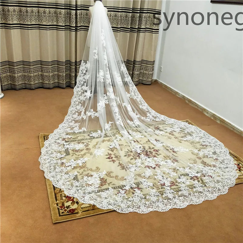 New Cathedral Length Bridal Veil Lace Veil-Wide Veil 1 Layer Wedding Veil Metal Comb Real Photo - My Store