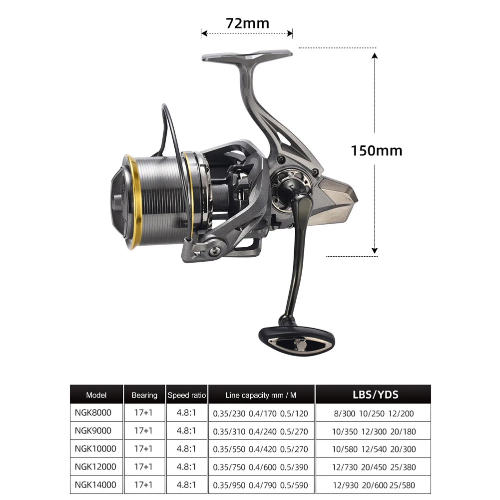 4.8/1 Stainless Steel Lure Spinning Fishing Reel 17+1 Bearing Fixed Spool Reels Light Weight Metal Fishing Tackle Accessories