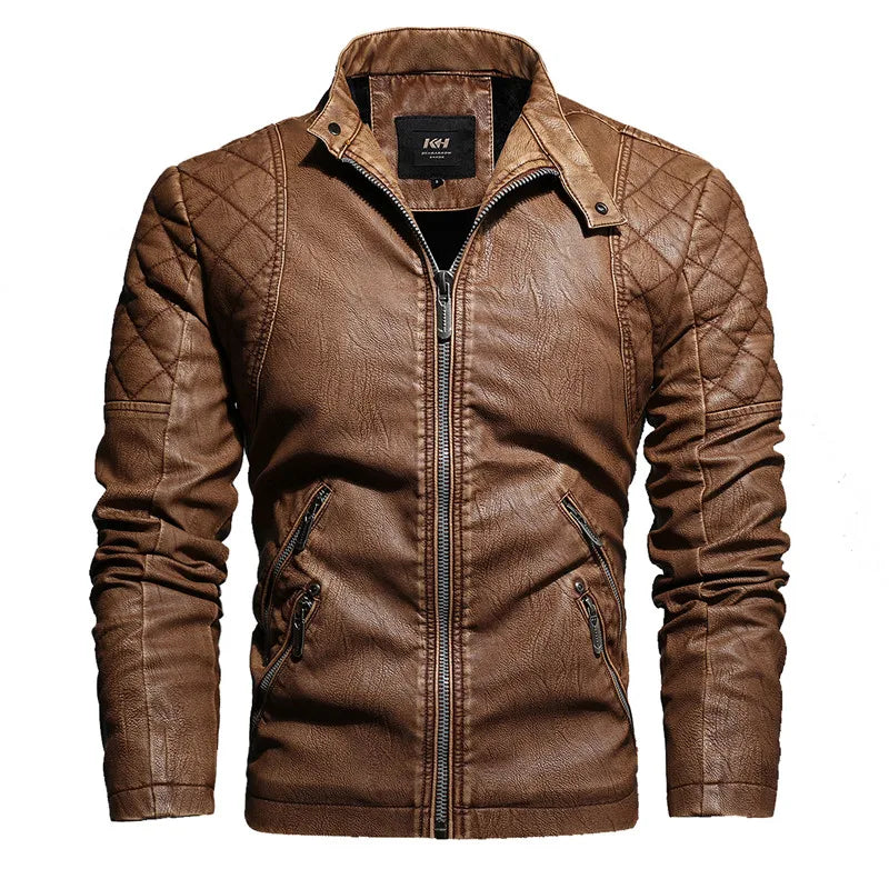 Men's Leather Jacket, Motorcycle Slim Fleece Jacket/Coat-Spring Casual Leather Jacket - My Store