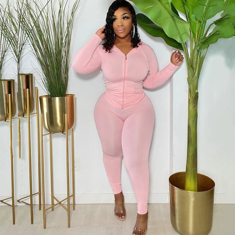 Plus Size Women Clothing Long Sleeve Hoodies Tracksuit Pants Two Piece Sport Set