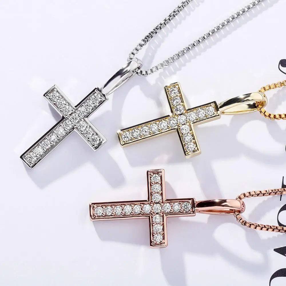 925 Sterling Silver Ice Zircon Cross Pendant Gold, Silver; Rose Gold Fashion Jewelry - My Store