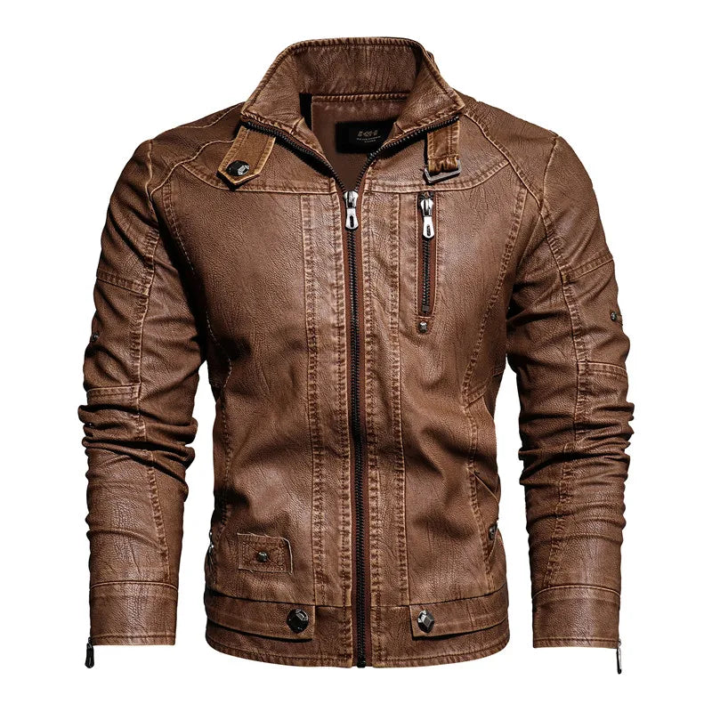 Men's Leather Jacket, Motorcycle Slim Fleece Jacket/Coat-Spring Casual Leather Jacket - My Store