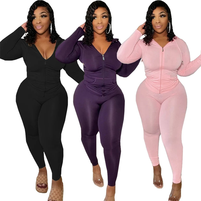 Plus Size Women Clothing Long Sleeve Hoodies Tracksuit Pants Two Piece Sport Set