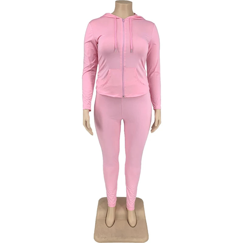 Plus Size Women Clothing Long Sleeve Hoodies Tracksuit Pants Two Piece Sport Set