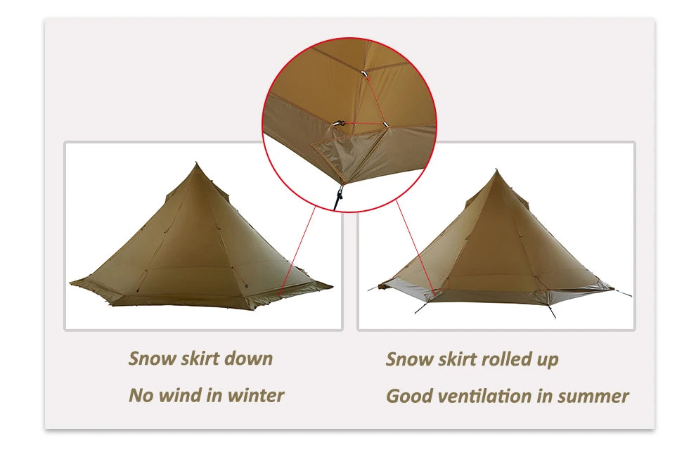 Pyramid tent bushcraft lightweight 4-5 people-outdoor-camping with snow skirt rainproof windproof tent - My Store