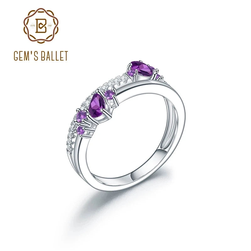 GEM'S BALLET Natural Amethyst Birthstone Finger Rings - Classic Wedding Band Ring - My Store