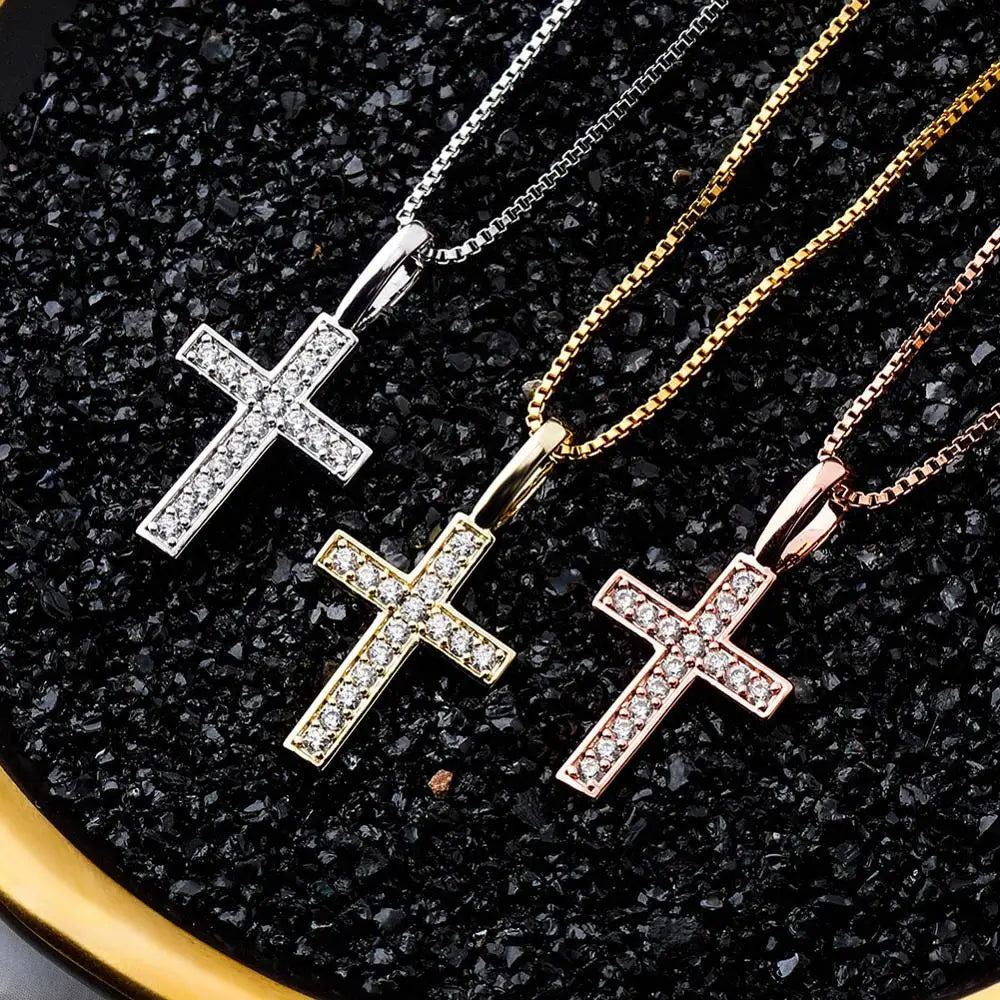 925 Sterling Silver Ice Zircon Cross Pendant Gold, Silver; Rose Gold Fashion Jewelry - My Store