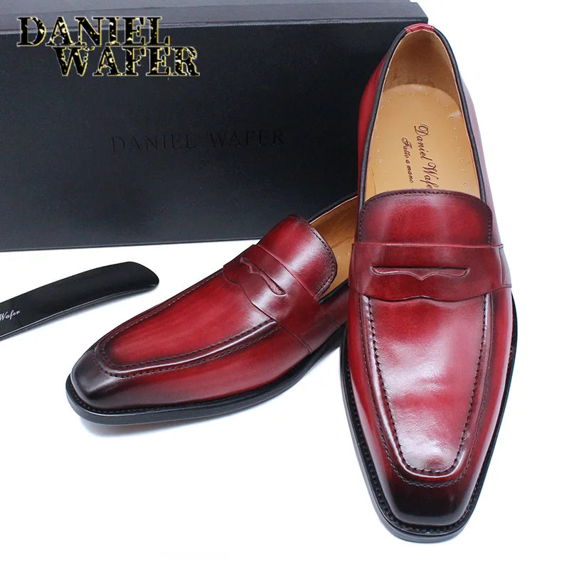 Luxury Men Loafers Shoes Genuine Leather Penny Loafer Slip On Pointed Toe - My Store