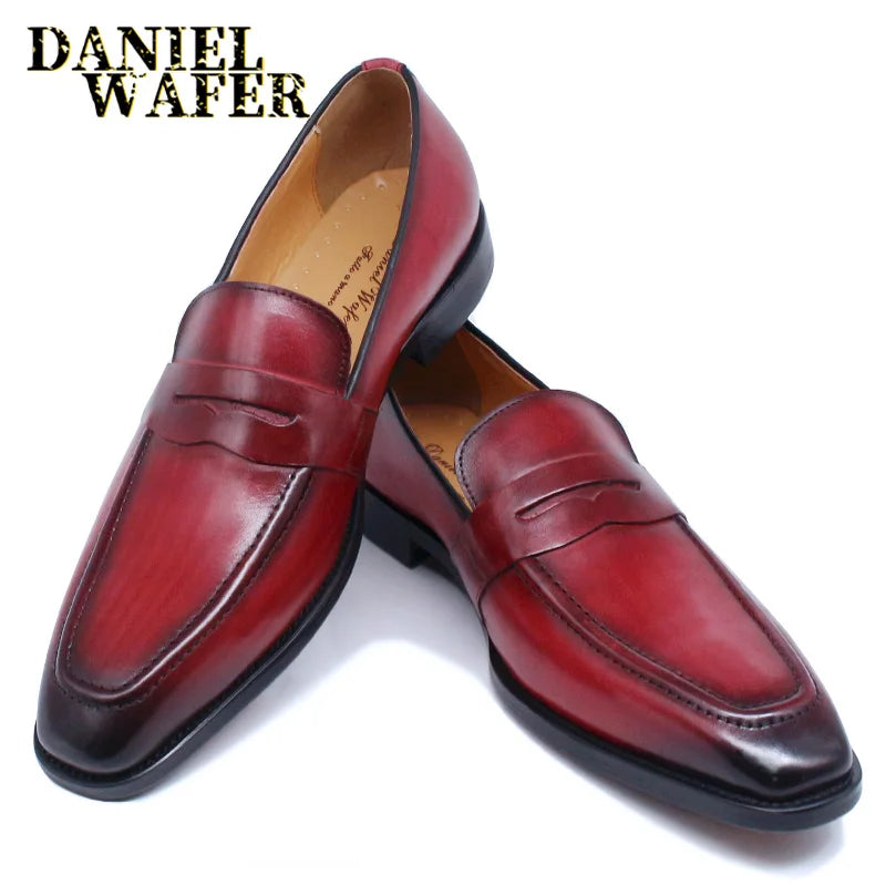 Luxury Men Loafers Shoes Genuine Leather Penny Loafer Slip On Pointed Toe - My Store