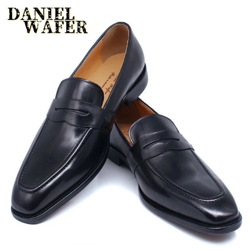 Luxury Men Loafers Shoes Genuine Leather Penny Loafer Slip On Pointed Toe - My Store