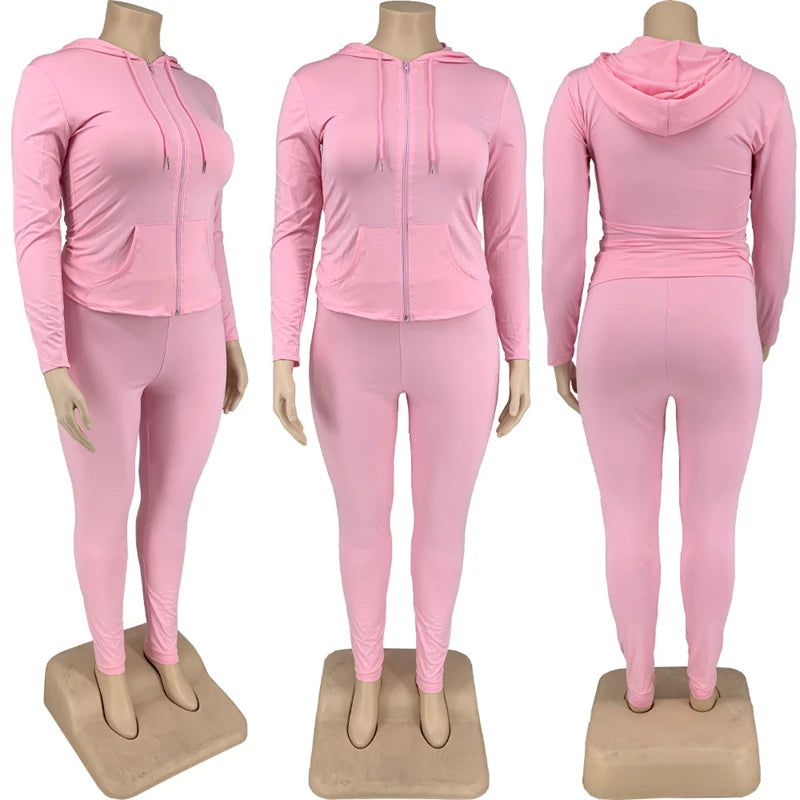 Plus Size Women Clothing Long Sleeve Hoodies Tracksuit Pants Two Piece Sport Set