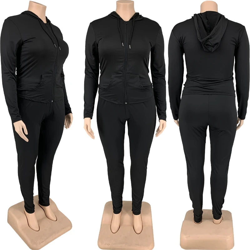 Plus Size Women Clothing Long Sleeve Hoodies Tracksuit Pants Two Piece Sport Set