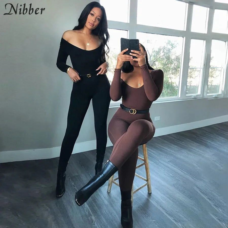 Nibber Basic Bodycon Jumpsuit For Women‘s Clothing-Casual Brown Fitness Rompers-Playsuit Activity Streetwear Overalls