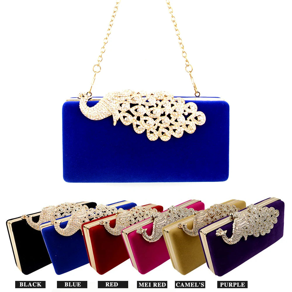 Peacock Diamonds Women Evening Bags-6 Colors-Small Day Clutches