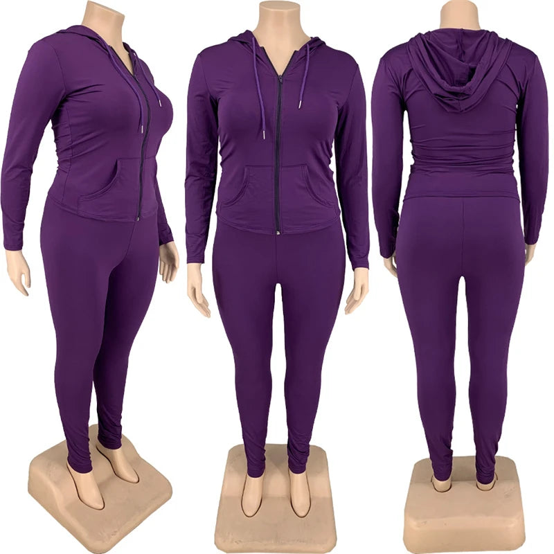 Plus Size Women Clothing Long Sleeve Hoodies Tracksuit Pants Two Piece Sport Set