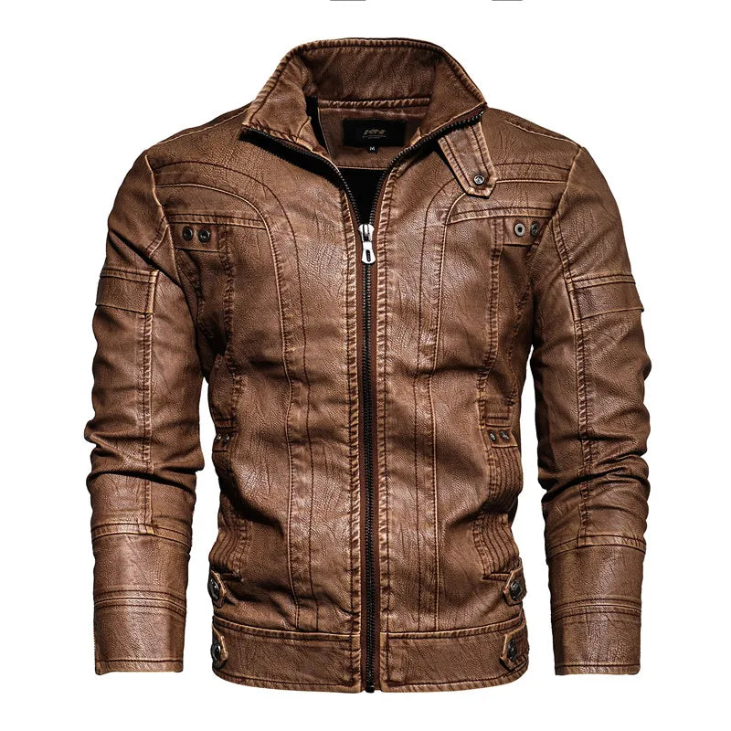 Men's Leather Jacket, Motorcycle Slim Fleece Jacket/Coat-Spring Casual Leather Jacket - My Store