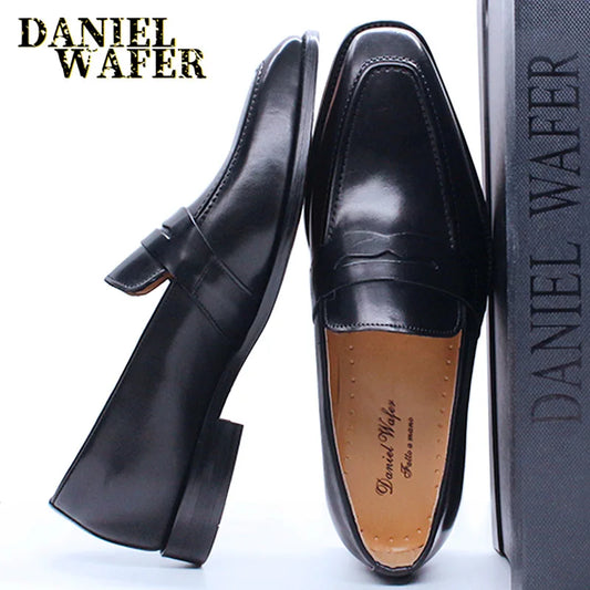 Luxury Men Loafers Shoes Genuine Leather Penny Loafer Slip On Pointed Toe - My Store