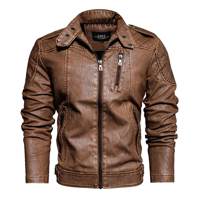 Men's Leather Jacket, Motorcycle Slim Fleece Jacket/Coat-Spring Casual Leather Jacket - My Store