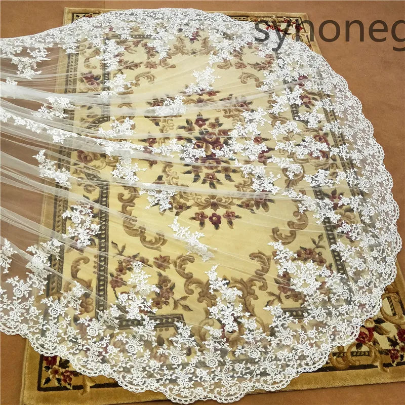 New Cathedral Length Bridal Veil Lace Veil-Wide Veil 1 Layer Wedding Veil Metal Comb Real Photo - My Store