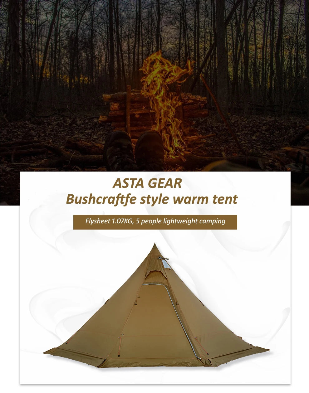 Pyramid tent bushcraft lightweight 4-5 people-outdoor-camping with snow skirt rainproof windproof tent - My Store