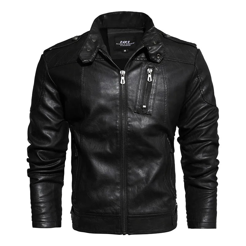 Men's Leather Jacket, Motorcycle Slim Fleece Jacket/Coat-Spring Casual Leather Jacket - My Store