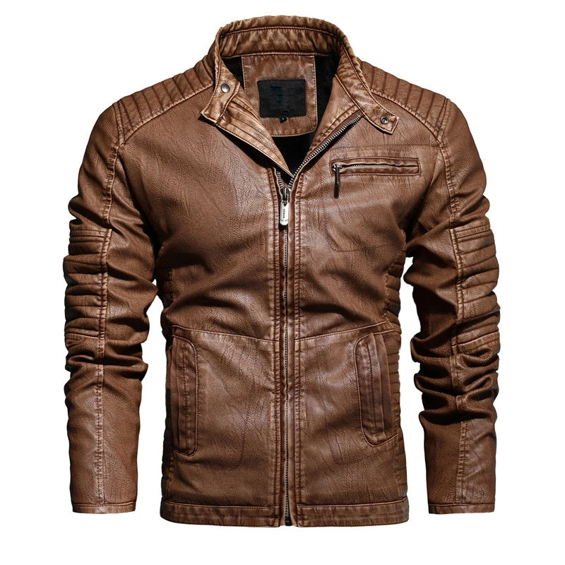 Men's Leather Jacket, Motorcycle Slim Fleece Jacket/Coat-Spring Casual Leather Jacket - My Store