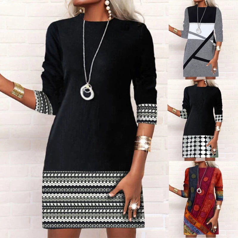 Women's Long-Sleeve Patchwork Dress - My Store