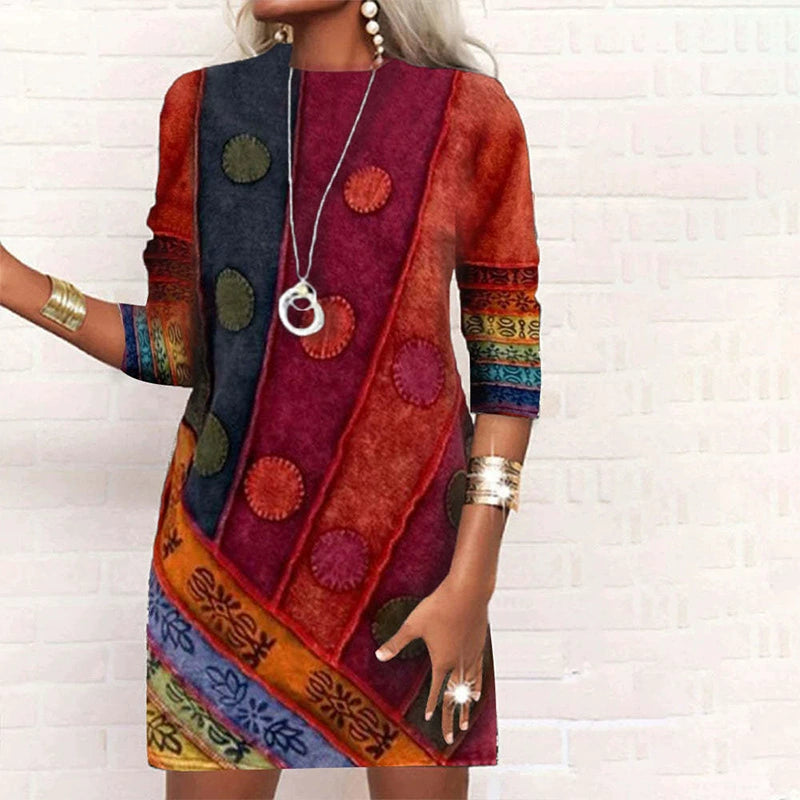 Women's Long-Sleeve Patchwork Dress - My Store