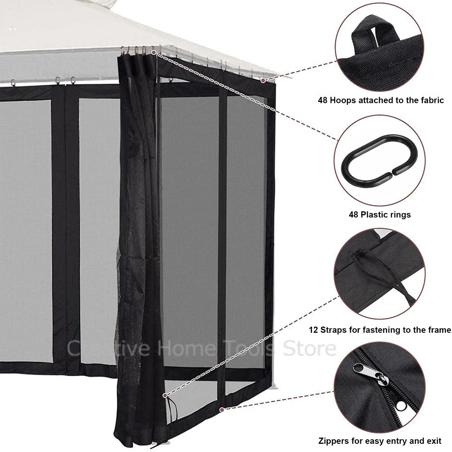 Mosquito Net For Gazebo Outdoor Canopy Insect Net Mosquito Netting With Zippers Mosquito Curtain for Garden Patio Mosquito Mesh