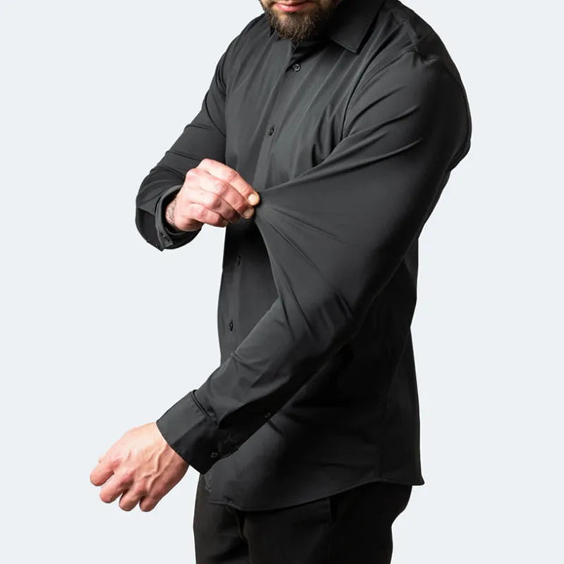 Elastic force non-iron men's long-sleeved shirt solid color - My Store