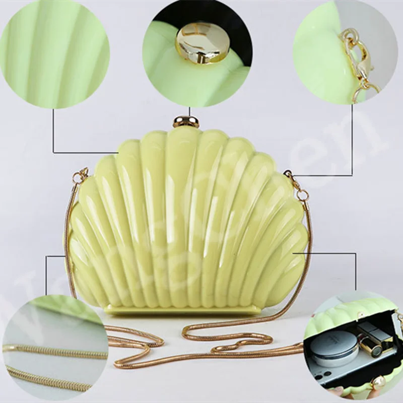 Lady Mini Shell Bag Acrylic High Quality Luxury Designer Made Up & Phone Carrying Cases Yellow Beige Pouch Cute Shoulder Totes - My Store