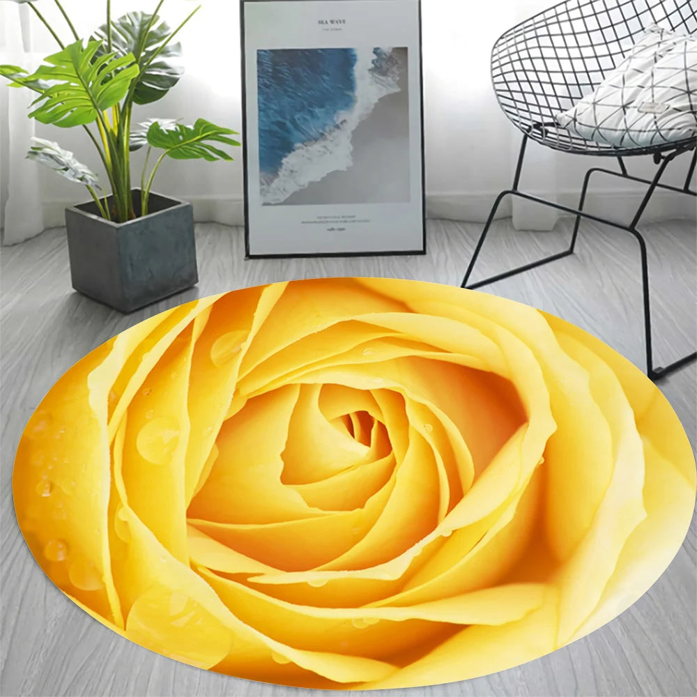 Newest Flannel Romantic Red Rose Round Area Rug for Living Room Bedroom Decor 3D Printed Carpets