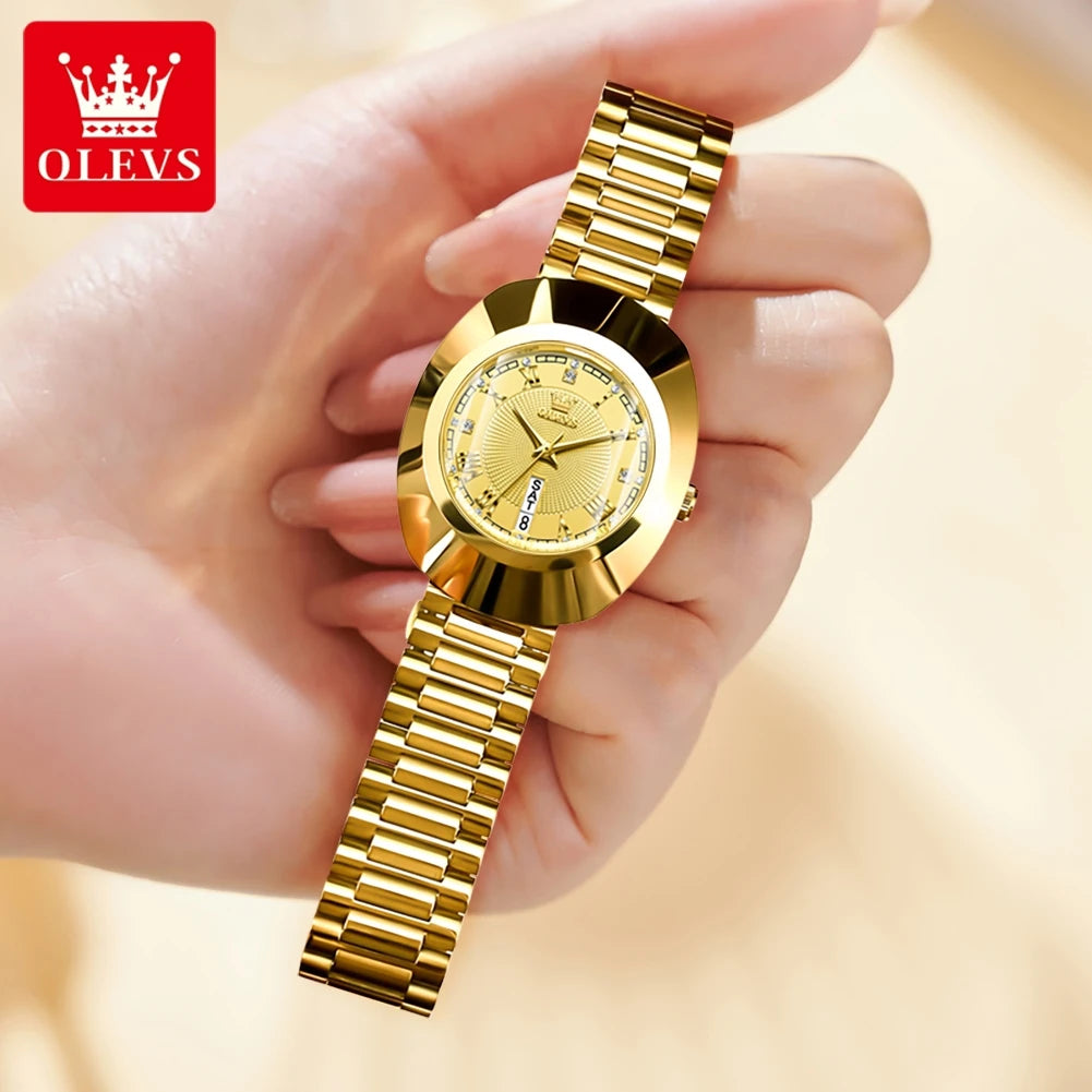 Quartz Watch for Women Golden Tungsten steel Luxury Elegant Waterproof Calendar High Quality - My Store