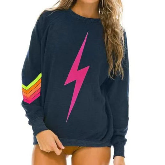 2024 Aviator Nation Women's Rainbow Print Sweatshirt Round Neck  Hoodie Pullover