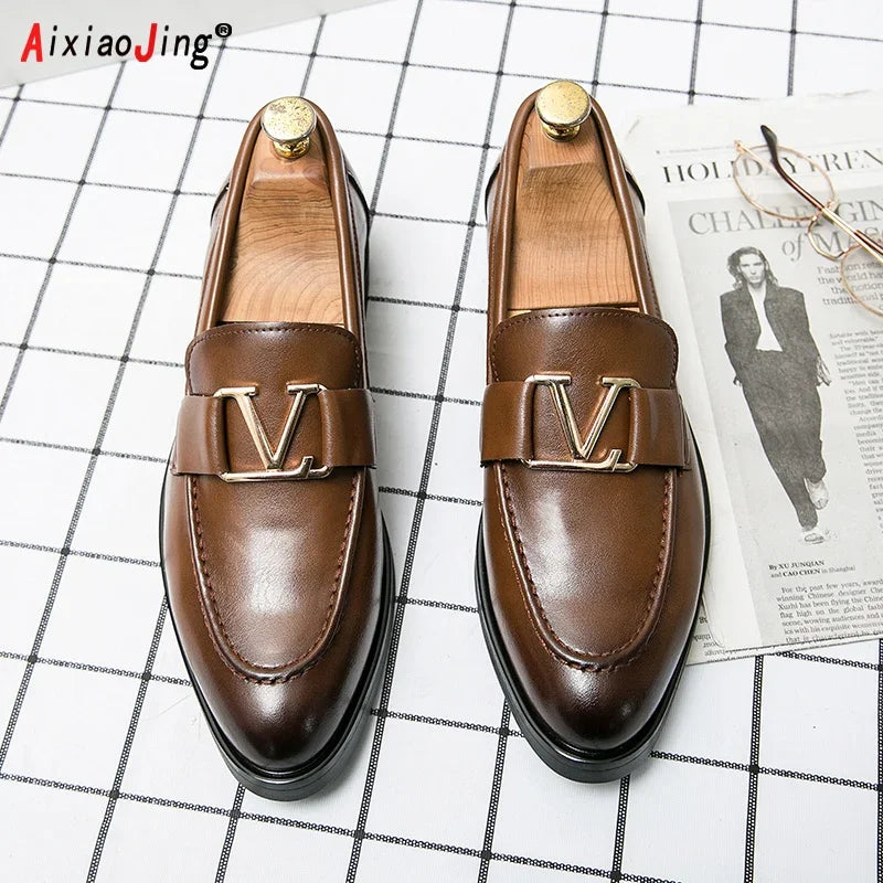 New Designer Men's Leather Shoes Trend Luxury Brand Business Pointed Toe - My Store