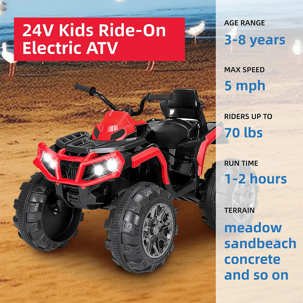 24V Battery Powered Kids ATV, Ride On Electric Car with Bluetooth-MP3-LED Headlights,