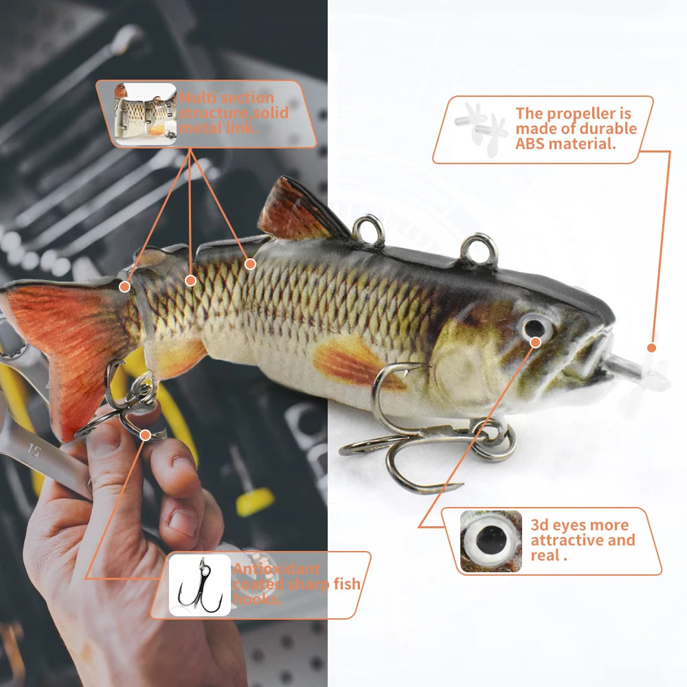 90mm mini Automatic Swimming Robotic Electric Fishing Lure Multi Jointed Bait- Auto Swimbait USB LED Light Wobbler for pike