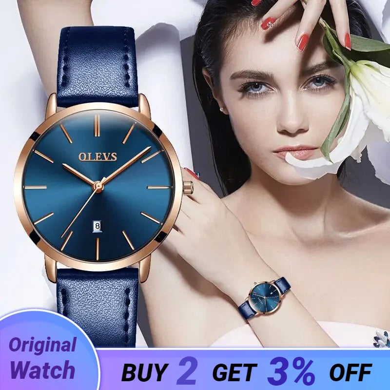 OLEVS Women Watch/Casual Leather/Luxury Quartz/Ultra Thin Surface 6.5MM5869 - My Store