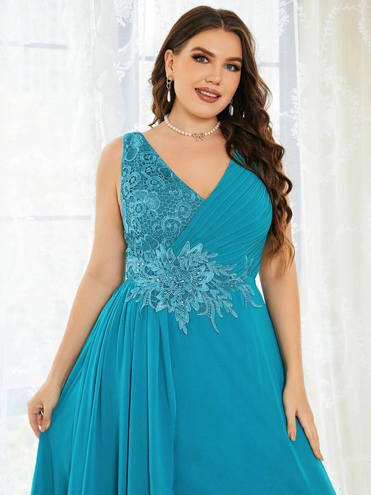 Plus Size Party Dresses-Fashion Women Wedding Elegant Lace-Rhinestones Applique-Bridesmaid Dresses Large Female Evening Dress