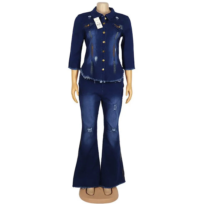 Women Clothes-Outfits Jeans Autumn Winter-New Thick Blouse & Long Trousers Fashion - My Store