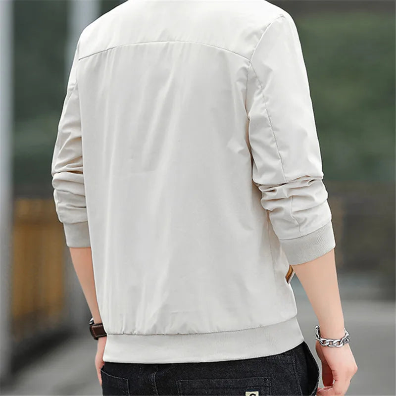 New Bomber Baseball Jacket Men Fashion Slim Fit Coat Streetwear Solid Color