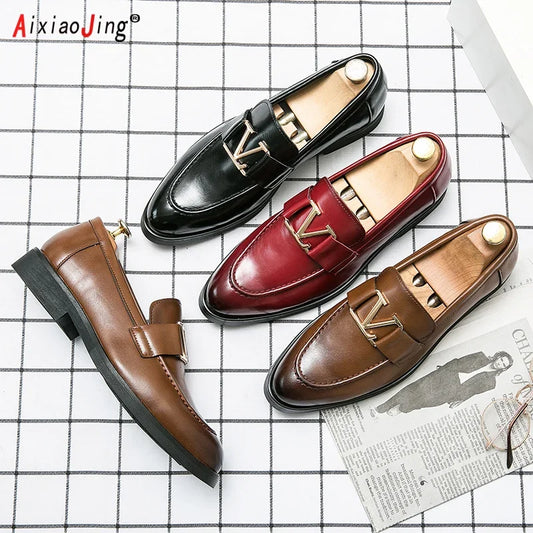 New Designer Men's Leather Shoes Trend Luxury Brand Business Pointed Toe - My Store