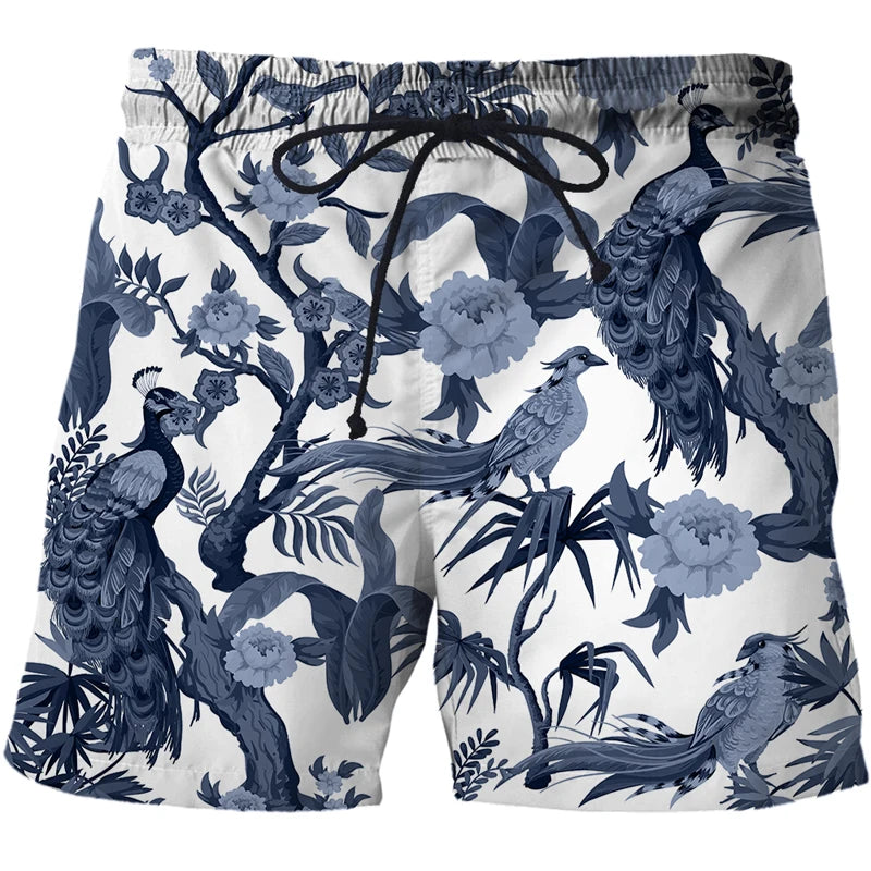 Mens Summer Beach Shorts-Beach Boxer Trunks peacock 3D Print-Casual Short Bermudas - My Store