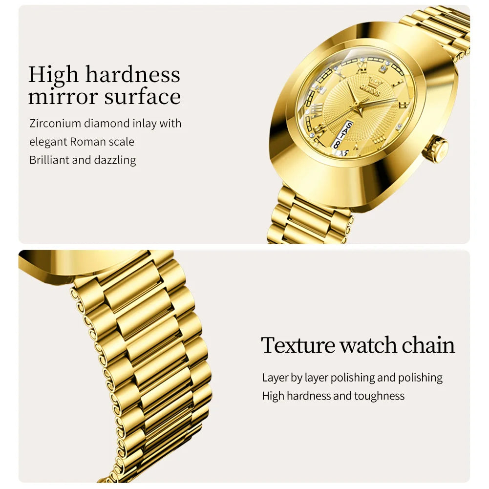 Quartz Watch for Women Golden Tungsten steel Luxury Elegant Waterproof Calendar High Quality - My Store