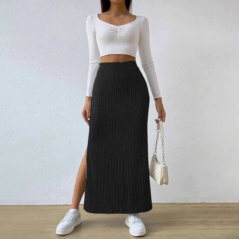 Plus Size Women Skirt Spring Summer Large Size Korean High Waisted Elastic Slim Hip Knit Sexy Bodycon Midi Skirt Female Clothing