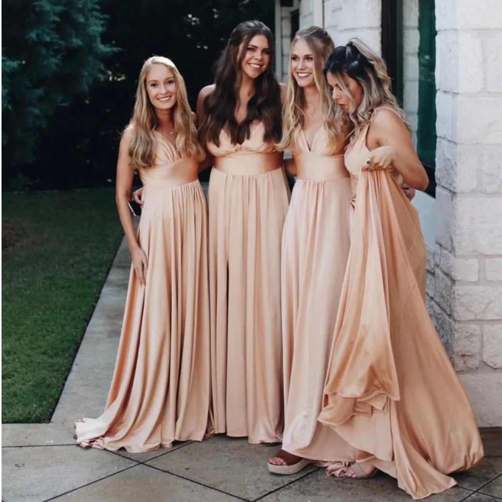 9-Colors-Bridesmaid Dress Women-Sister Group-Dress Sexy Split V Neck Backless Sleeveless Formal - My Store