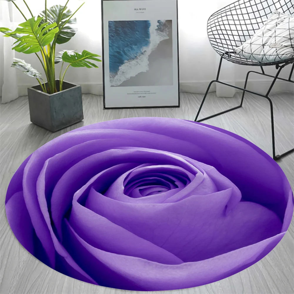 Newest Flannel Romantic Red Rose Round Area Rug for Living Room Bedroom Decor 3D Printed Carpets